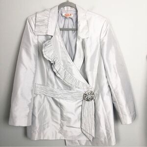 EMILY | Silver Embellished Buckle Wrap Jacket Ruffle Detail Women’s Size 16W